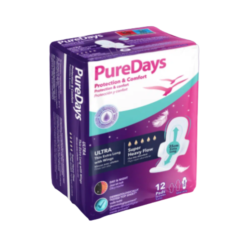 Pure Days - Serviettes Extra Long Ultra - Flux très abondant - x12