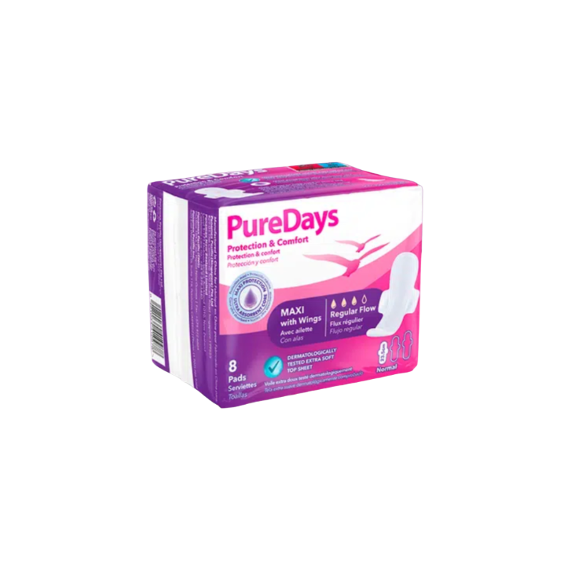 Pure Days - Serviettes Normal Maxi - Flux régulier - x8