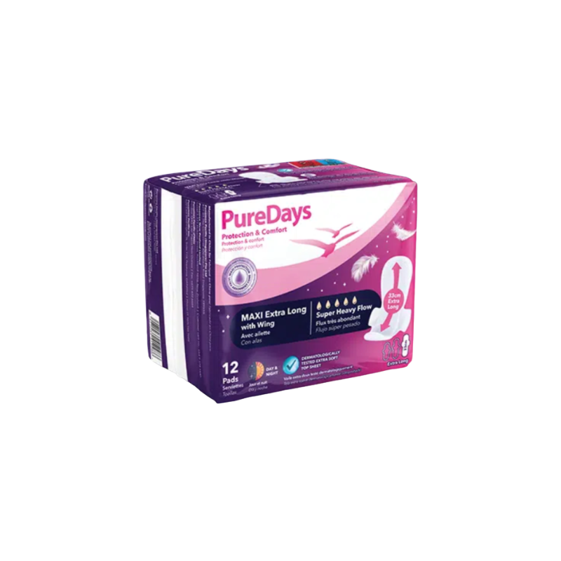 Pure Days - Serviettes Extra Long Maxi - Flux très abondant - x12