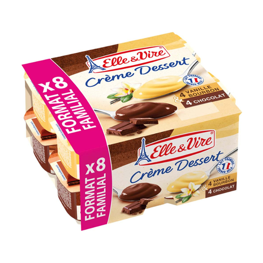 [E00022224] Elle&Vire - Crème Dessert Vanille/Chocolat - 8x125g