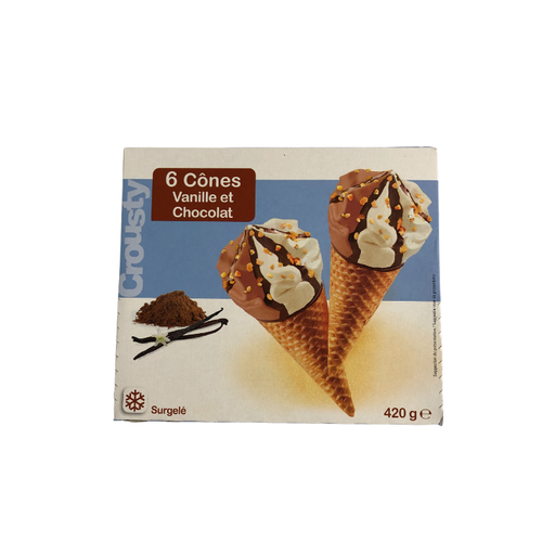 [E00004028] Crousty - Cônes vanille chocolat x 6 - 720ml